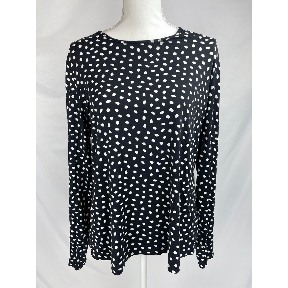 Lands' End Women Large 14-16 Swim Shirt Black White Dots Long Sleeve Beach